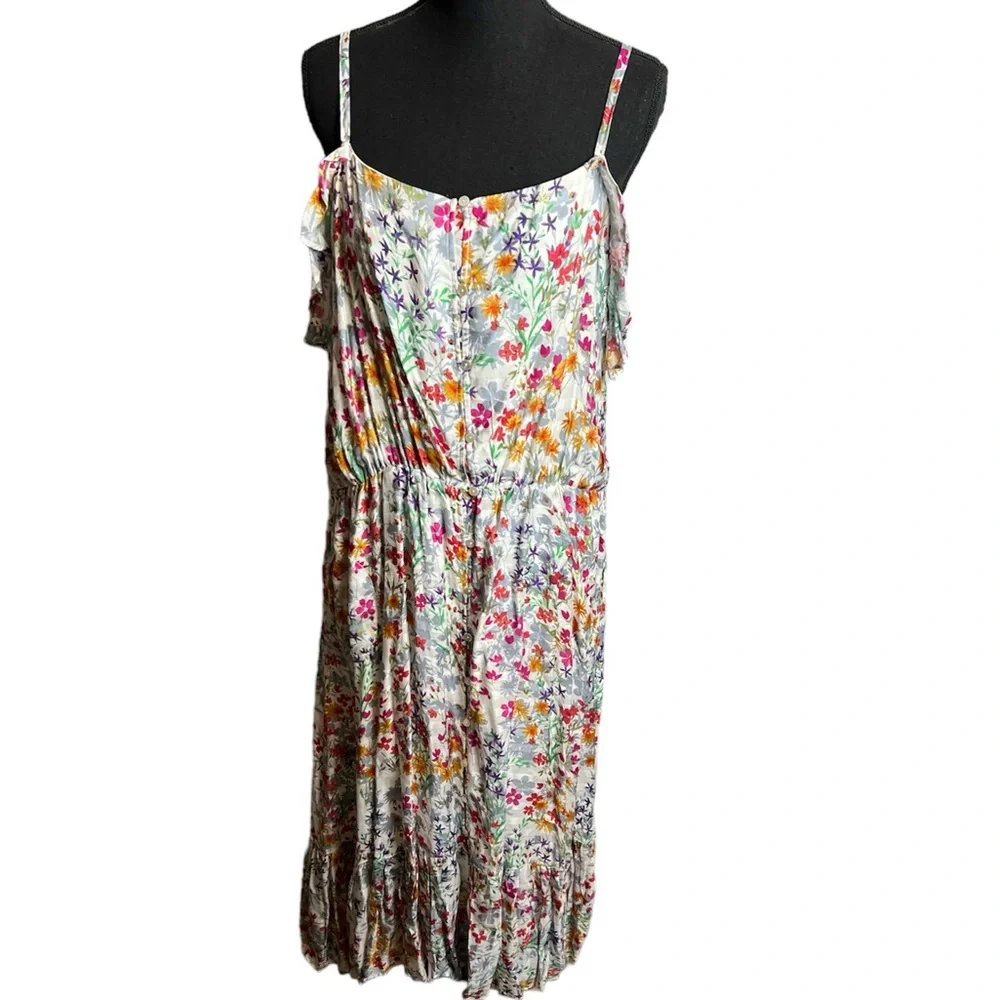 J. Jill Women’s Summer Garden Flowy Floral Maxi‎ Ruffle Dress Size XL Petite